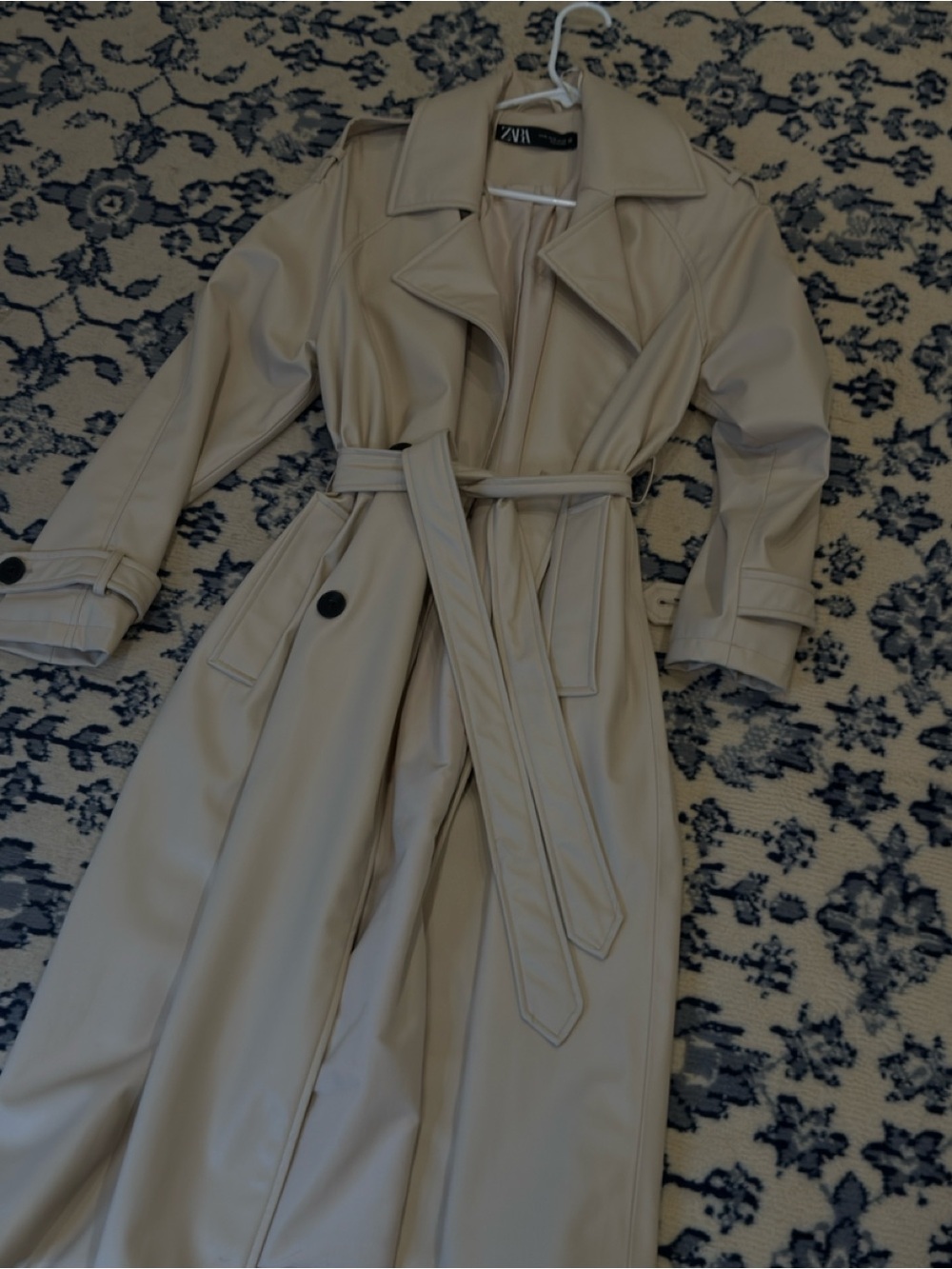 ZARA Beige Faux Leather Trench Coat with Belt